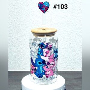 STITCH Heart-Themed Blue and Pink Art Glass